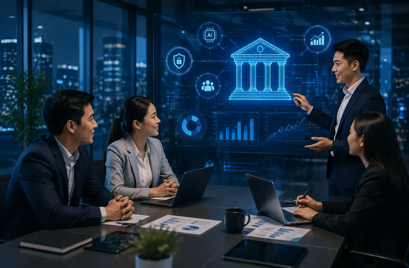 Banking professionals in a meeting room